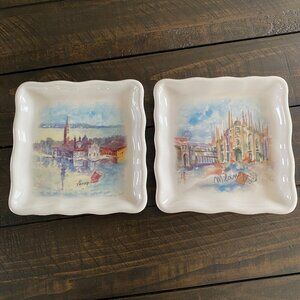 2 Tuscan Table made in Italy 7" square plates bread salad appetizer home decor
